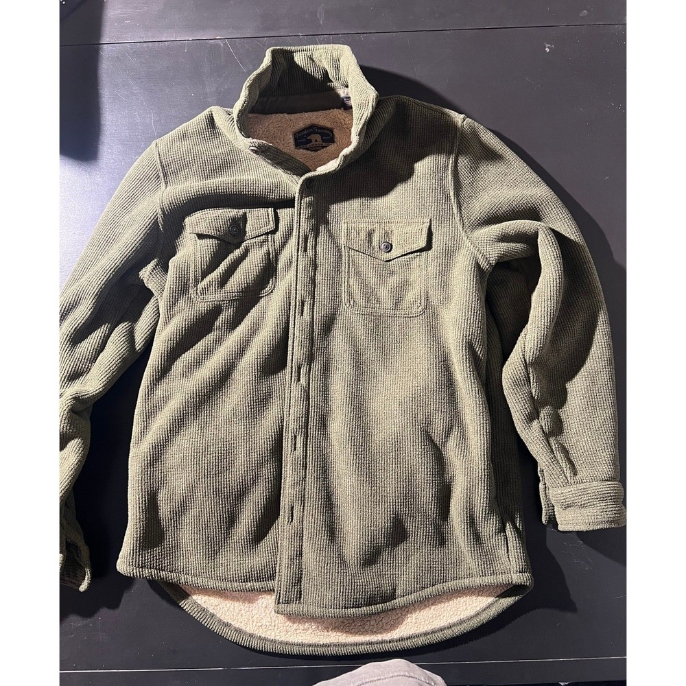 Freedom‎ Foundry Mens Sherpa Lined Waffle Knit Shirt Jacket Olive Green Medium